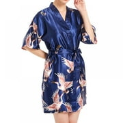 WBQ Women Silk Nightgown Summer Loose Fit Printed Satin Robes For Women Short Kimono Bridesmaids Lightweight Soft Lingerie Robes