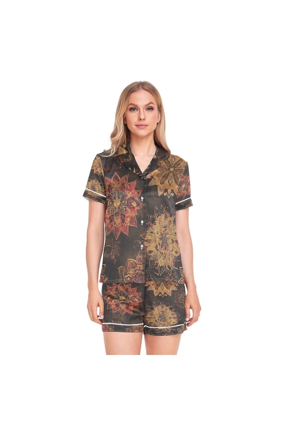 Women Silk Pajama Sets Causal Outings Fashion Autumn Bloom Dance Pattern Home