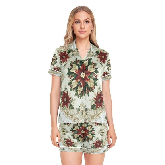 Women Silk Pajama Sets Causal Outings Fashion Christmas Whimsy Pattern Home