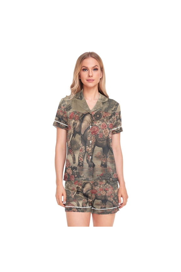 Women Silk Pajama Sets Causal Outings Fashion The Enchanted Elephant Pattern Home