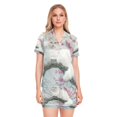 thumbnail image 1 of Women Silk Pajama Sets Causal Outings Fashion White Cat Cherry Blossoms Mountains Pattern Home, 1 of 7