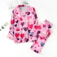 thumbnail image 1 of Women Silk Pajamas Set 2 Piece Womens Valentines Day Pajama Sets Long Sleeve Button-Down Lounge Set Heart Print Pjs Sets for Women, 1 of 3