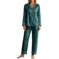 thumbnail image 1 of Women Silk Pajamas Set, Long Sleeve Satin Pajamas for Women Sleepwear Button Down Pjs Set Two-piece Green L(L), 1 of 6