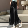 thumbnail image 1 of Women Silk Satin Half Slip Long Skirts Lace Patchwork Elastic Waist Long Skirt Elegant Silky Flowy A Line Midi Skirts, 1 of 4