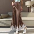 thumbnail image 1 of Women Silk Satin Half Slip Long Skirts Lace Patchwork Elastic Waist Long Skirt Elegant Silky Flowy A Line Midi Skirts, 1 of 4