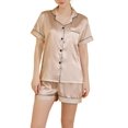 thumbnail image 1 of Women Silk Satin Pajama Set Short Sleeve Shorts Bridal Bridesmaid PJs Sleepwear, 1 of 3