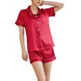 thumbnail image 1 of Women Silk Satin Pajama Set Short Sleeve Shorts Bridal Bridesmaid PJs Sleepwear, 1 of 3