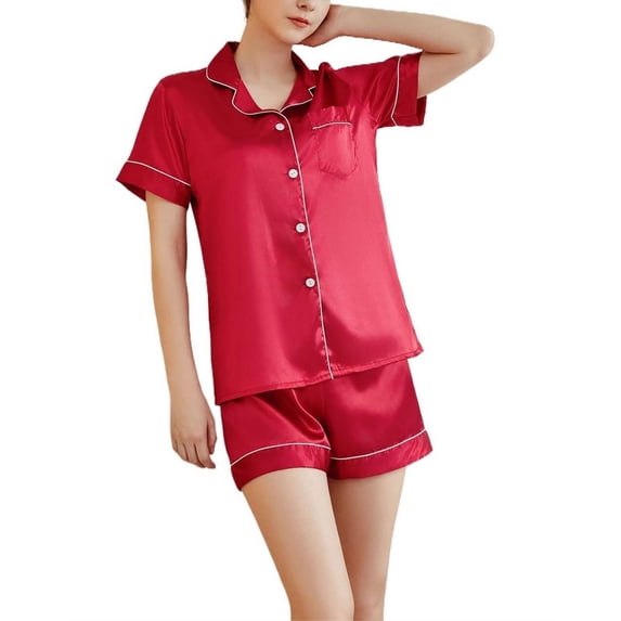 Women Silk Satin Pajama Set Short Sleeve Shorts Bridal Bridesmaid PJs Sleepwear