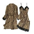 thumbnail image 1 of Women Silk Satin Pajamas Sets 3 Piece Leopard Lace Silky Kimono Robe and Sleeveless Shorts Set, 1 of 7