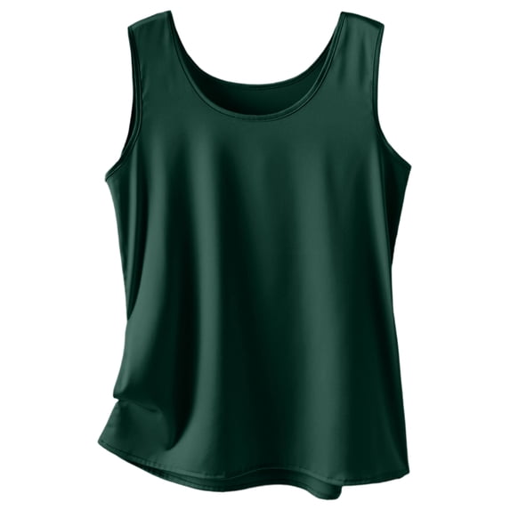 Women Silk Satin Tank Tops Dressy Scoop Neck Camisole Sleeveless Blouses Shirts Casual Summer Tank Green XL