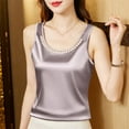 thumbnail image 1 of Women Silk Satin Tank Tops Elegant Round Neck Pearl Beads Sleeveless Tunic Top Summer Basic Blouse 2025, 1 of 8