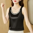 thumbnail image 1 of Women Silk Satin Tank Tops Elegant Round Neck Pearl Beads Sleeveless Tunic Top Summer Basic Blouse 2025, 1 of 6