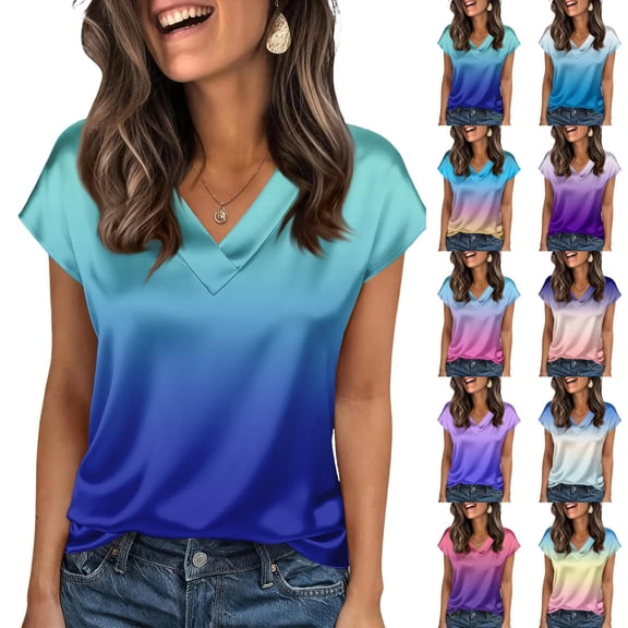 Women Silk Satin Tops Short Sleeve Blouse V Neck Summer Business Work Shirts Casual Loose Pink 2XL