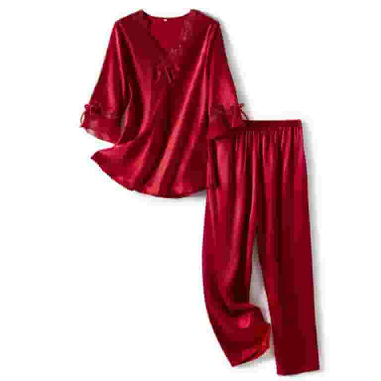 人気ブランドバ40代 Sleepwear Soft Silk Women Lace Set Pajama Piece Two Neck V Clothing