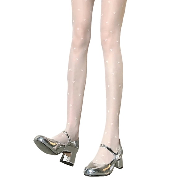Women Silky Nylon Sheer Pantyhose Heart Lace Eyelash Dot Print Patterned Tights Hosiery Stretchy Thin Stockings