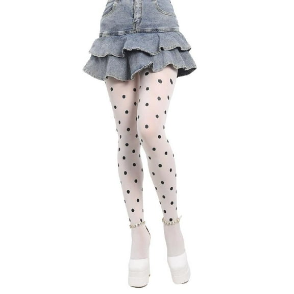 Women Silky Pantyhose Vintage Dot Pattern Thin Silky Tights Footed Hosiery
