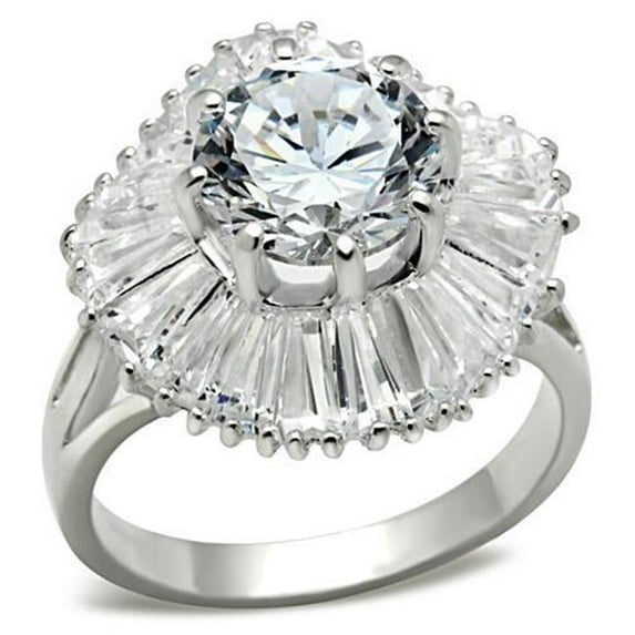 Women Silver 925 Sterling Silver Ring with AAA Grade CZ in Clear - Size 7