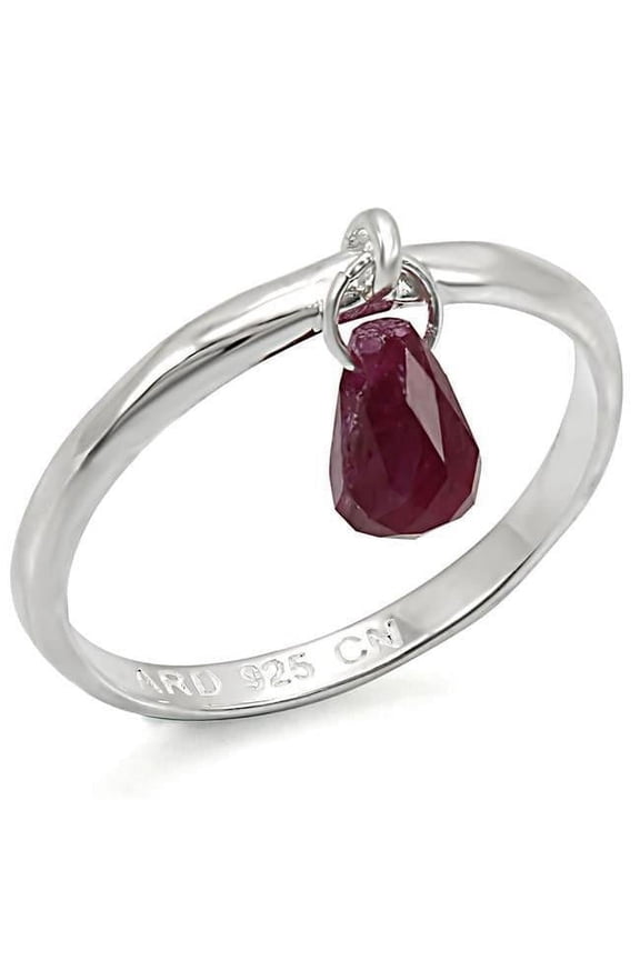 Women Silver 925 Sterling Silver Ring with Genuine Stone in Ruby - Size 9