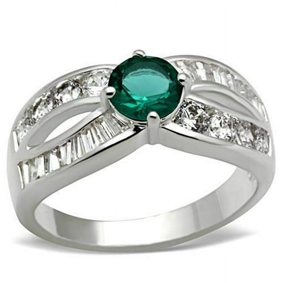 Women Silver 925 Sterling Silver Ring with Synthetic in Blue Zircon - Size 10