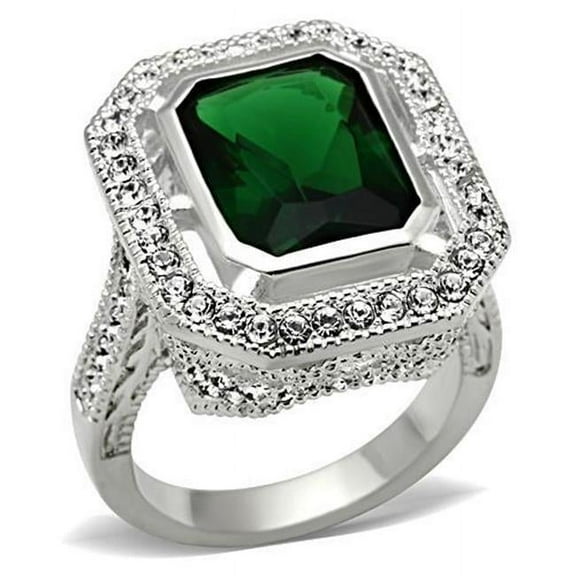 Women Silver 925 Sterling Silver Ring with Synthetic in Emerald - Size 6