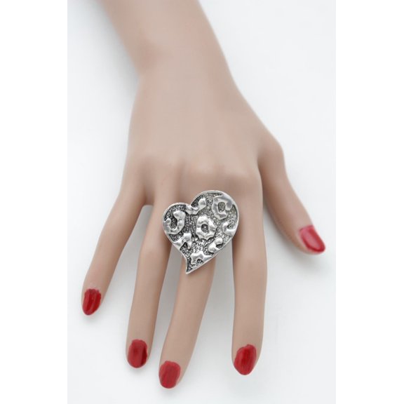 Women Silver Big Metal Finger Fashion Jewelry Love Ring Trendy Heart Friendship