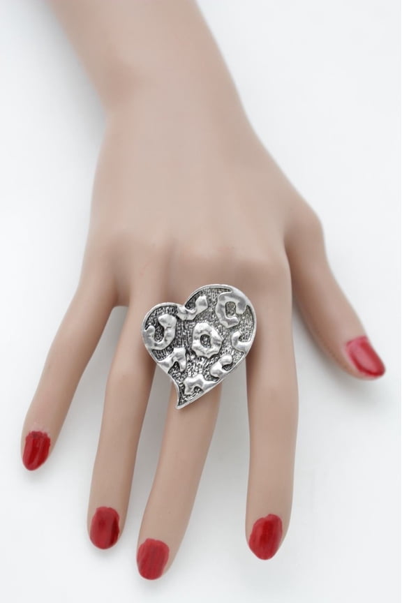 Women Silver Big Metal Finger Fashion Jewelry Love Ring Trendy Heart Friendship