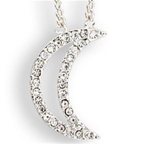 Women Silver Brass Chain Pendant with Top Grade Crystal in Clear - 18 in.