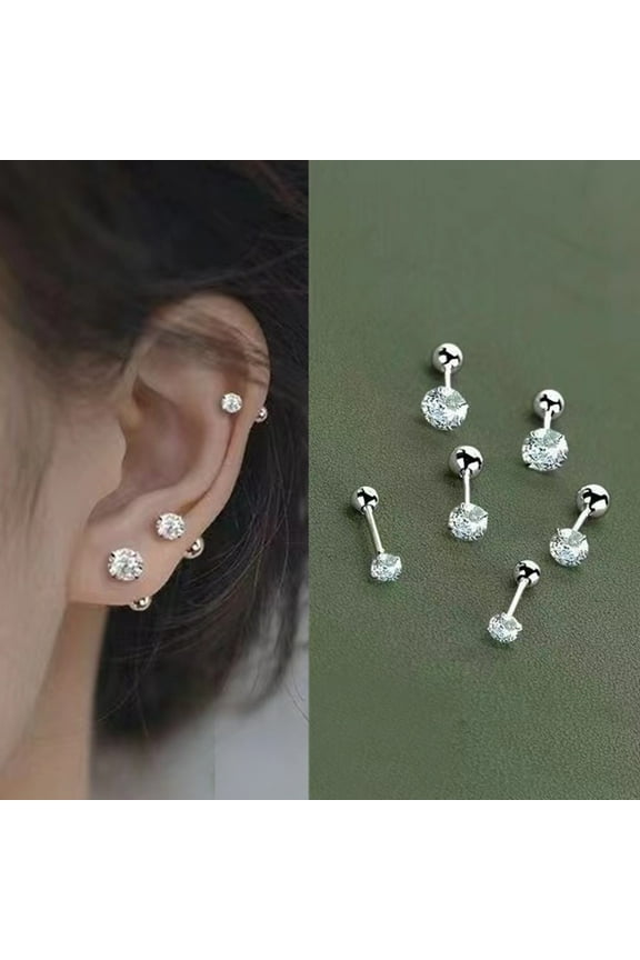 Women Silver CZ Stud Earrings, Hypoallergenic Surgical Steel Sleep Earrings 3mm, Gift for Her