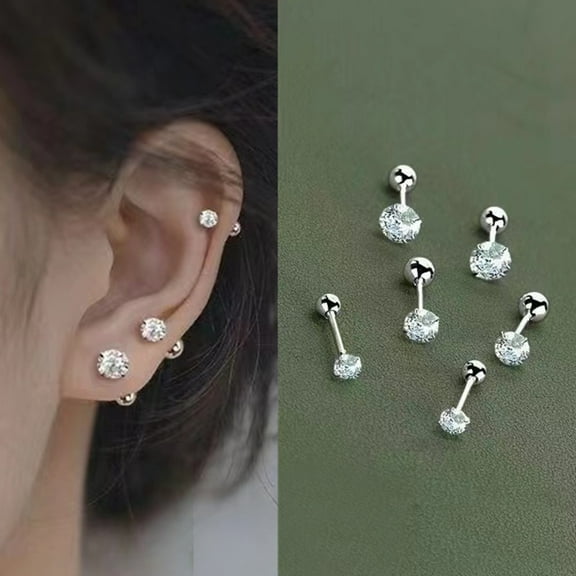 Women Silver CZ Stud Earrings, Hypoallergenic Surgical Steel Sleeper Earrings 5mm, Gift for Her