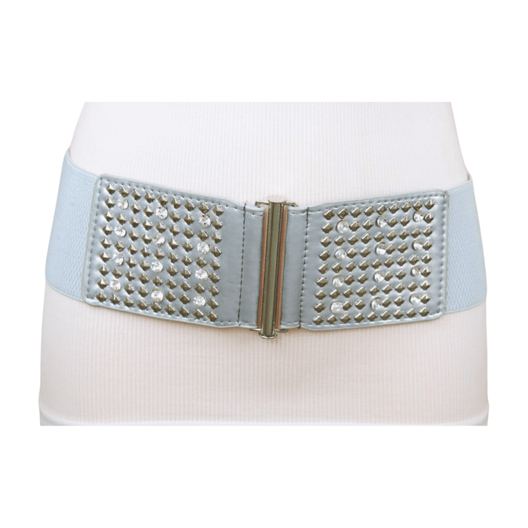 Women Silver Elastic Waistband Belt Bling Metal Studs Hip  display picture 1