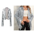 thumbnail image 1 of Women Silver Fringe Jacket Long Sleeve Tassel Jacket Sequin Outfits Womens, 1 of 4
