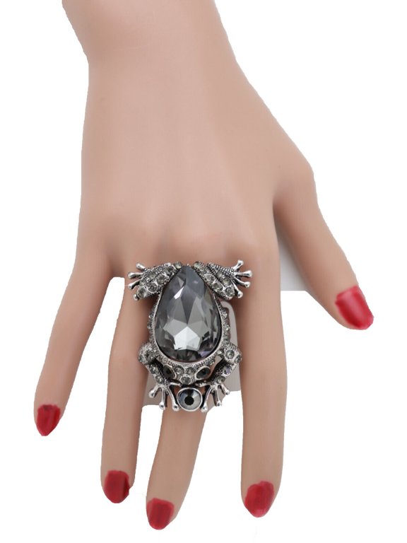 Women Silver Metal Big Frog Ring Fashion Jewelry Elastic Band Unique Appeal Bold