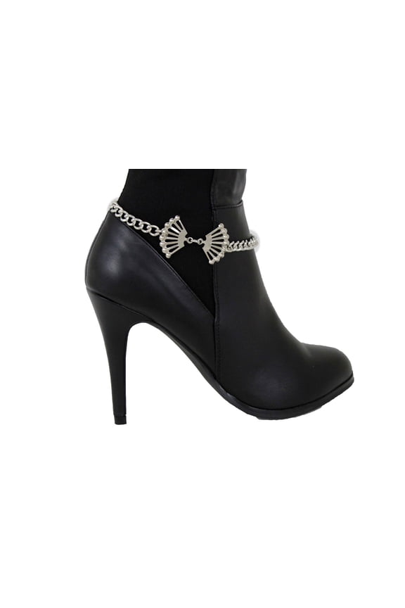 Women Silver Metal Boot Chain Bow Charm Shoe Anklet Classy