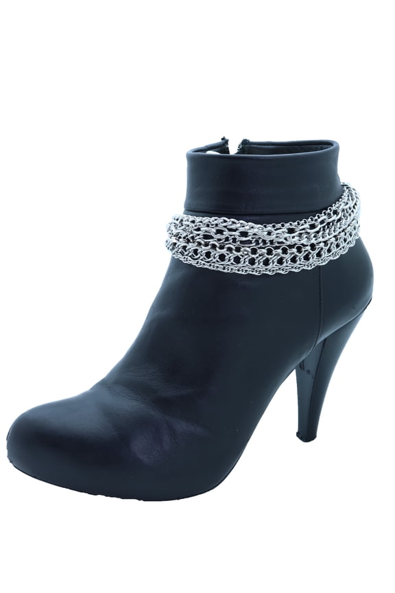Women Silver Metal Boot Chain Bracelet Shoe Charm Waves Wrap Around