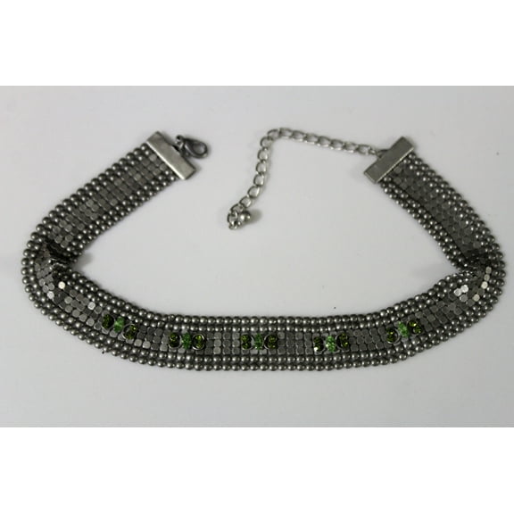 Women Silver Metal Casual Jewelry Choker Necklace Green Butterfly Narrow Band