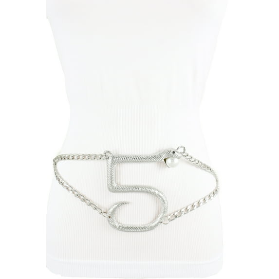 Women Silver Metal Chain Big Bling # 5 Snake Buckle Fashion Belt Plus Size XL XXL