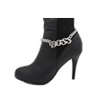 thumbnail image 1 of Women Silver Metal Chain Boot Bracelet Shoe Anklet BOSS Charm Hip Hop Style Look, 1 of 11