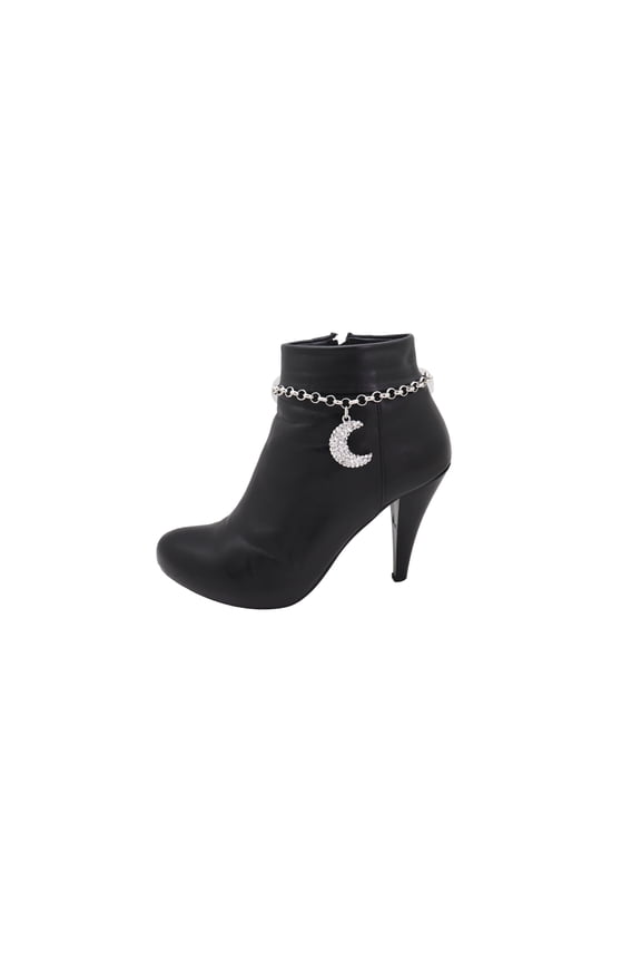 Women Silver Metal Chain Boot Bracelet Shoe Charm Jewelry Half Moon
