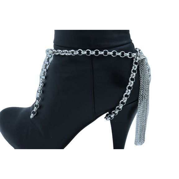 Women Silver Metal Chain Boot Bracelet Shoe Charm Tassel Fringes
