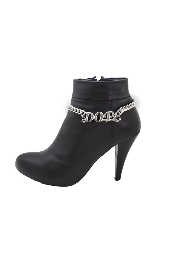 Women Silver Metal Chain Boot Bracelet Shoe DOPE Charm Word Phrase
