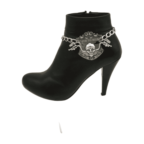 Women Silver Metal Chain Boot Bracelet Shoe LIVE TO RIDE Charm Biker Accessory