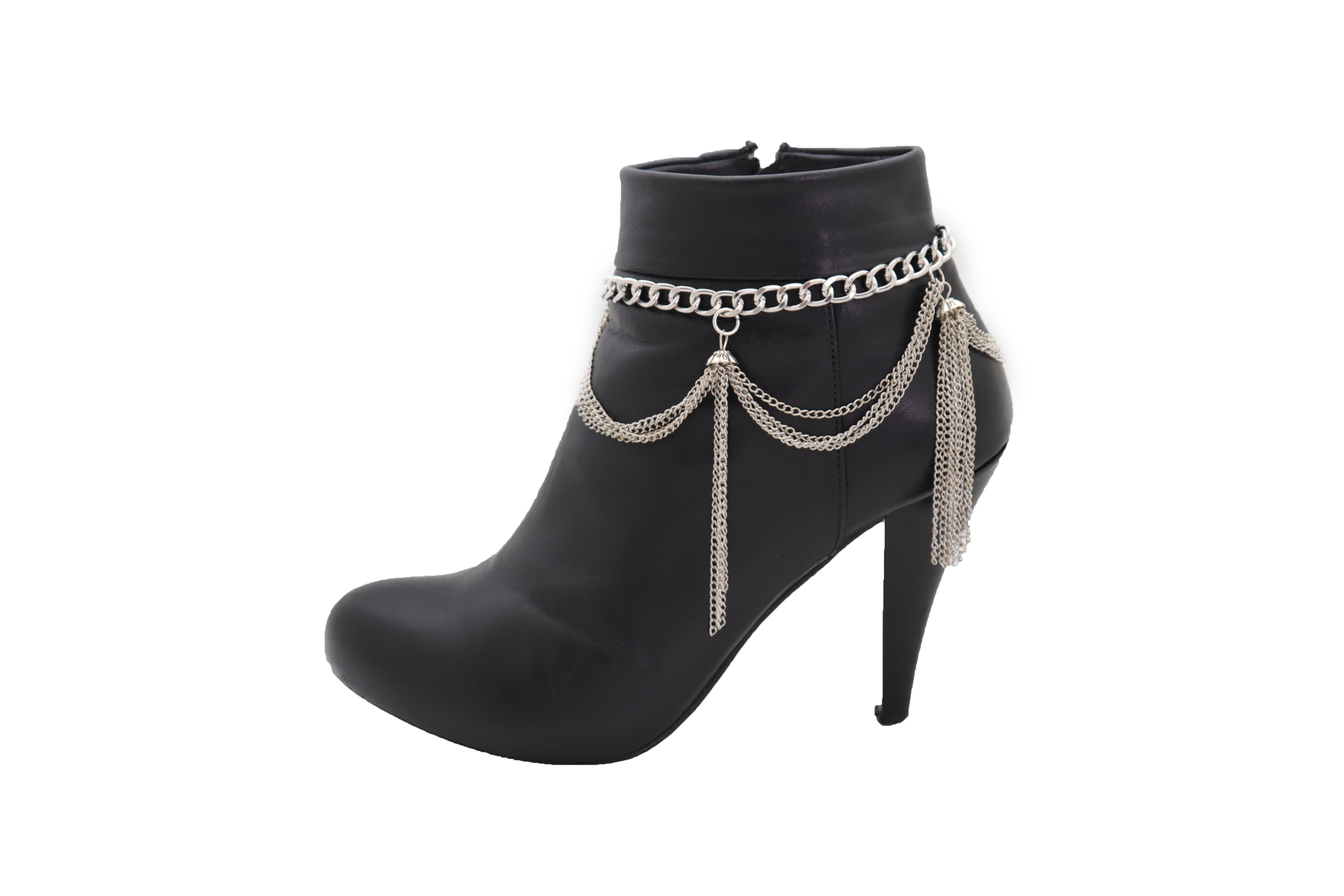 Women Silver Metal Chain Boot Bracelet Shoe Tassel Fringe Charm