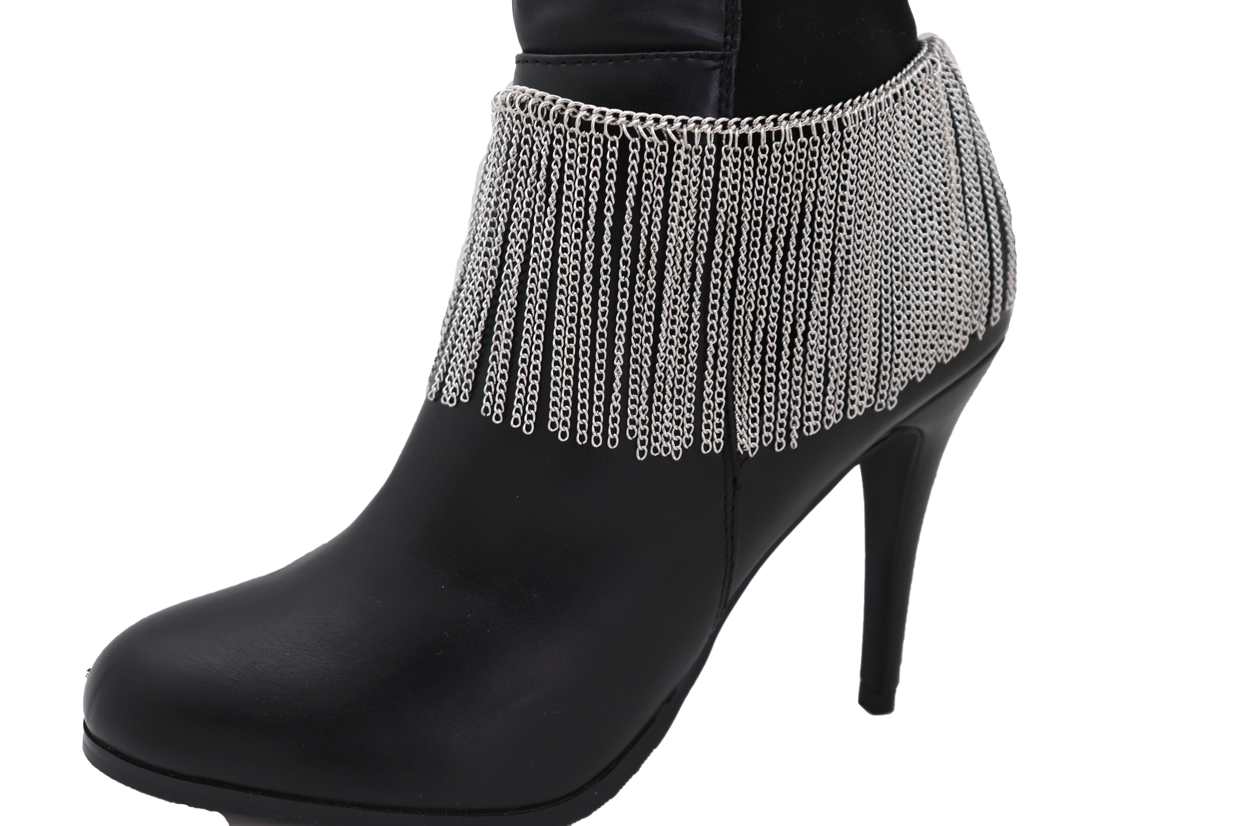 Women Silver Metal Chain Boot Bracelet Shoe Tassel Fringes Charm