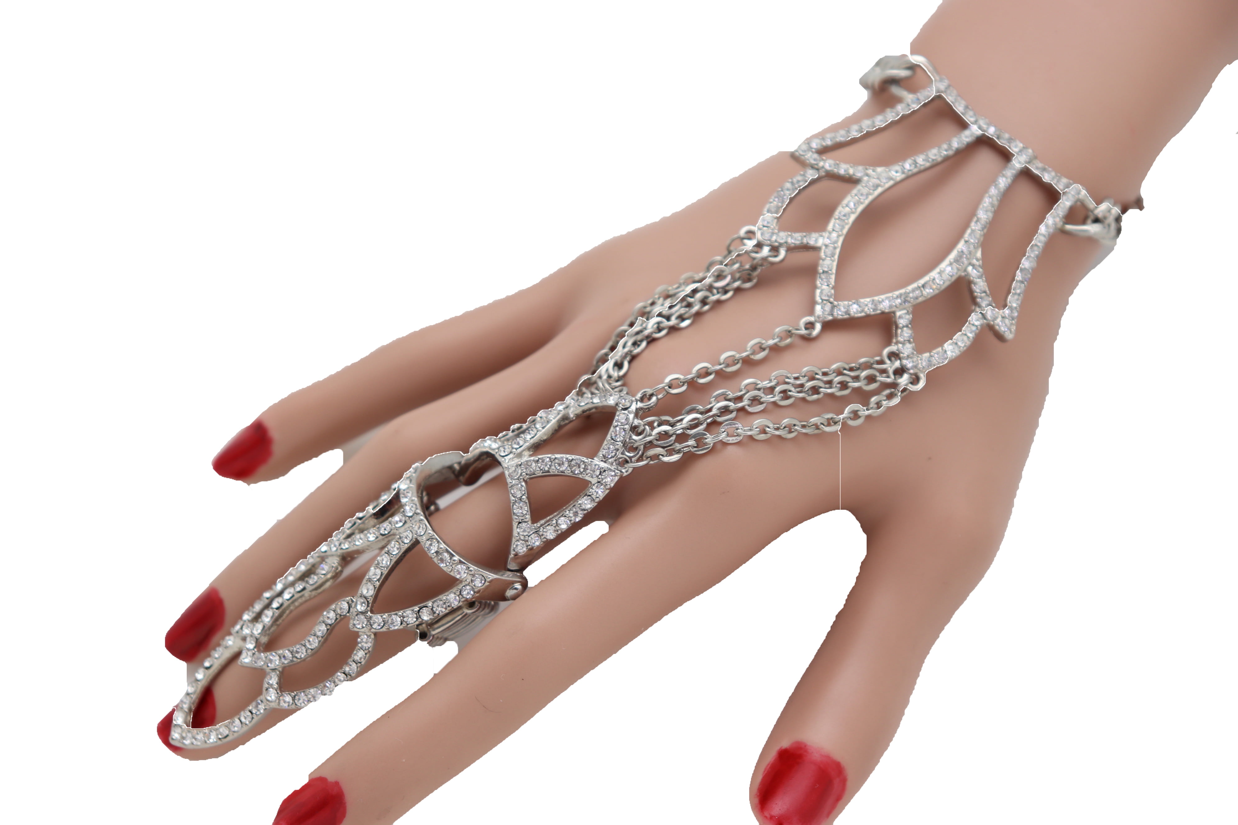1pc European & American Style Flower Design Ring Connected With Black  Gemstone & Lotus Shape Bracelet | SHEIN