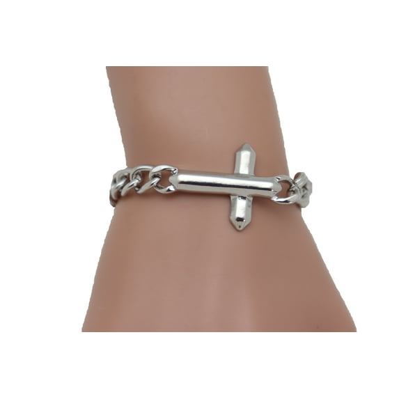 Women Silver Metal Chain Bracelet Cross Charm Fashion Jewelry