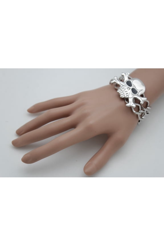 Women Silver Metal Chain Fashion Jewelry Bracelet Skeleton Skull Pirate Bangle
