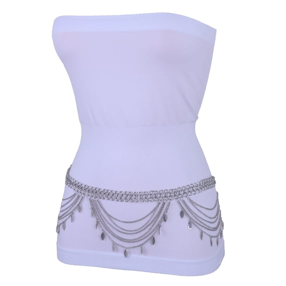 Women Silver Metal Chain Side Waves Belt Leaf Charms Size XS S M