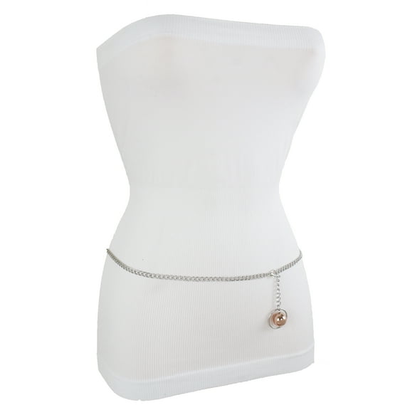 Women Silver Metal Chain Waistband Belt Ball Charm M L XL
