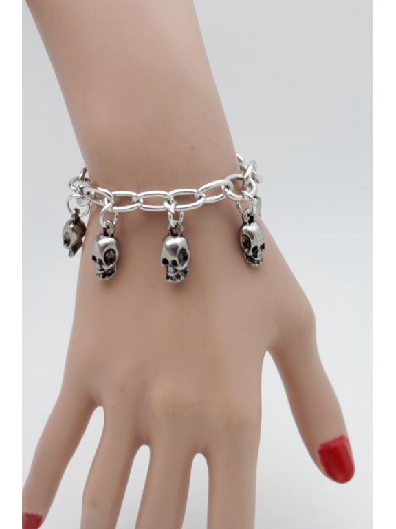 Women Silver Metal Chain Wrist Bracelet Fashion Jewelry Mini Skeleton Skull Cute
