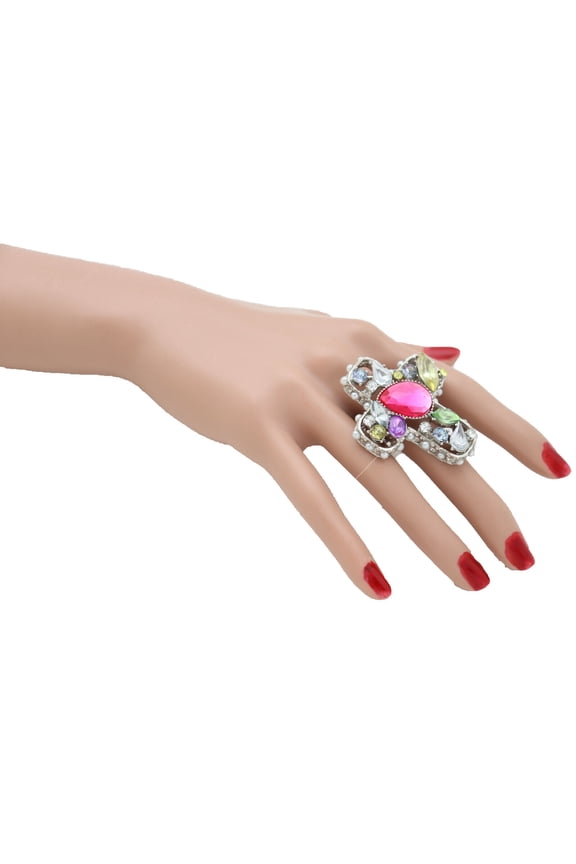 Women Silver Metal Fashion Ring Stretch Band Cross Religious Female Jewelry Sexy